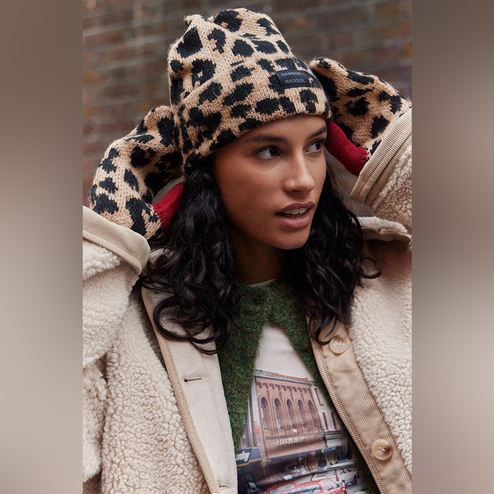 Damson Madder Leopard Print Bobble Hat Beanie